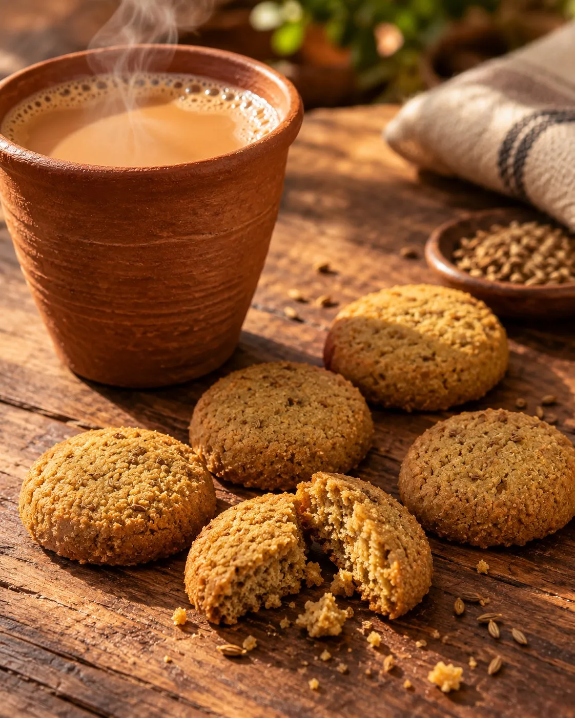 Wholeway bajra cookies with a kulhad of chai