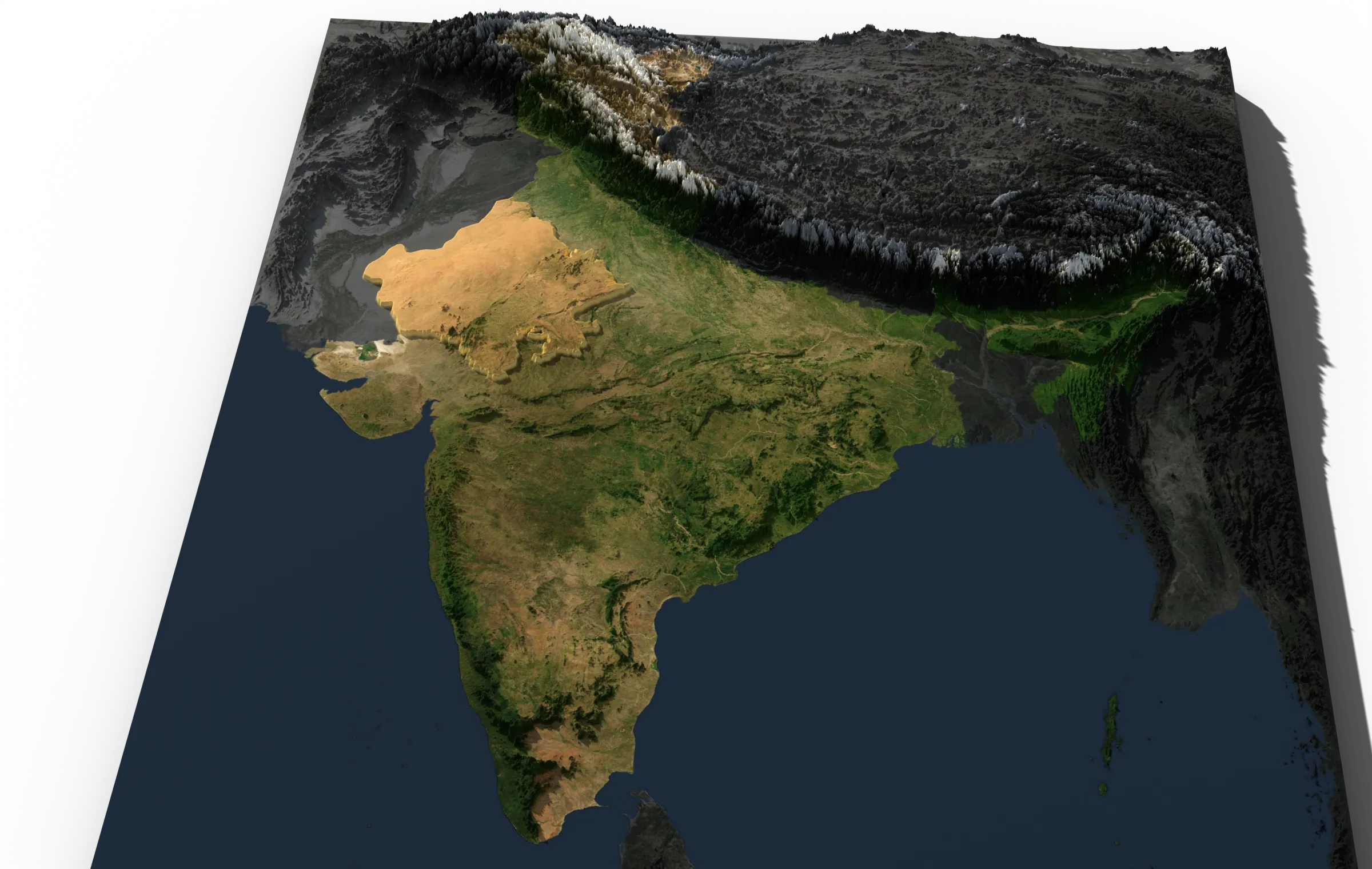 3D relief map of India with Rajasthan highlighted