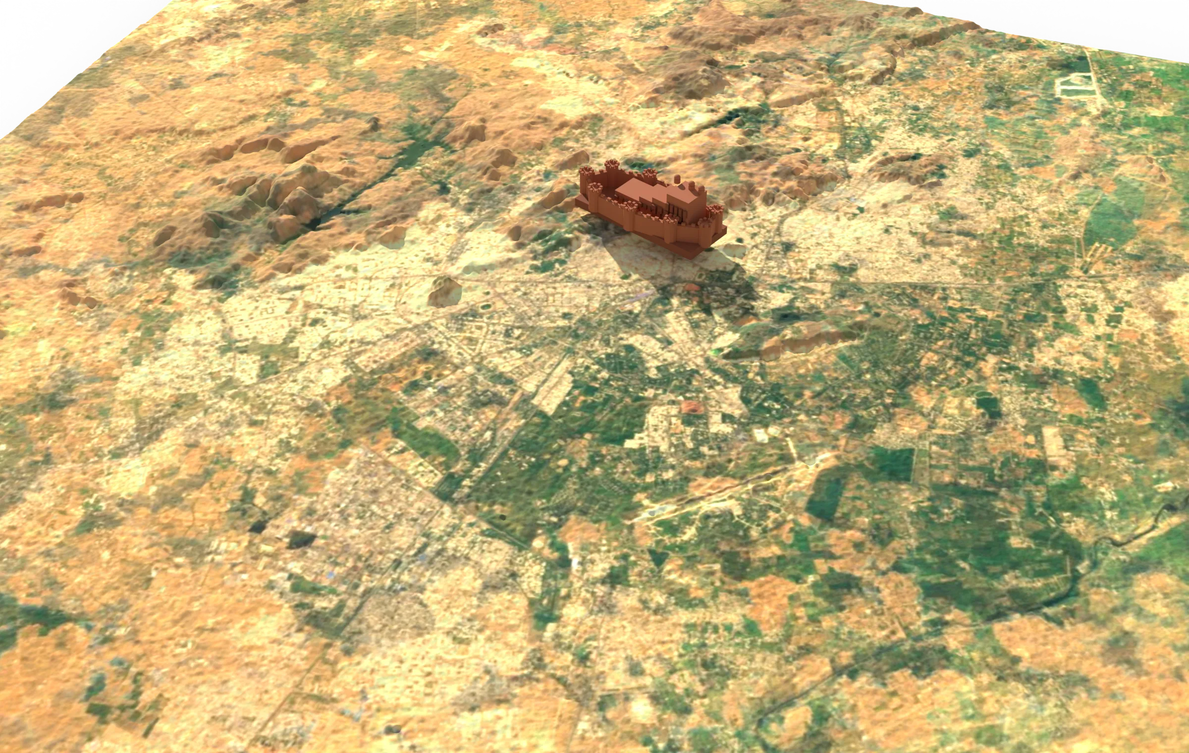 3D map of Jodhpur with Mehrangarh Fort on its hill