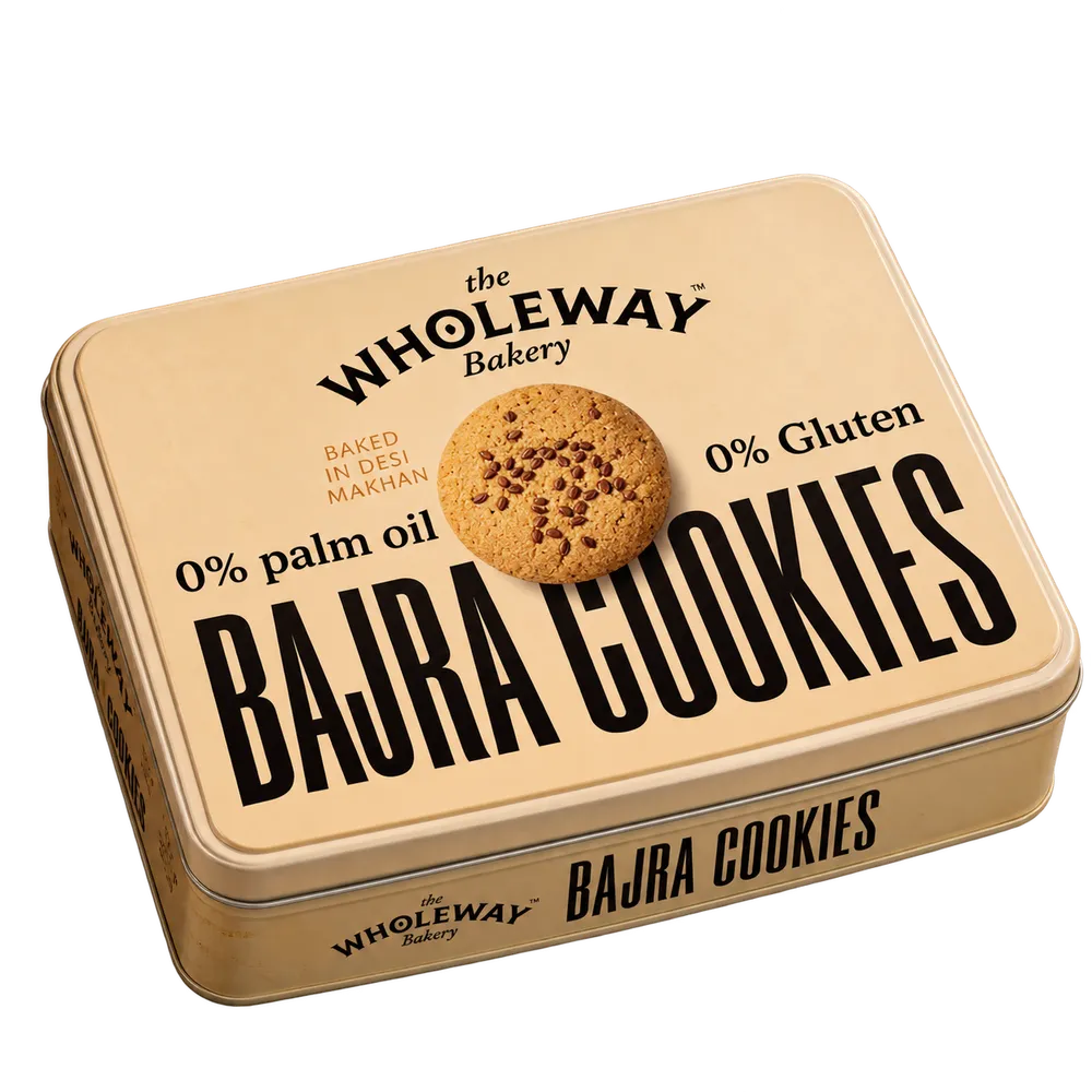 The Wholeway Bajra Cookies tin, closed